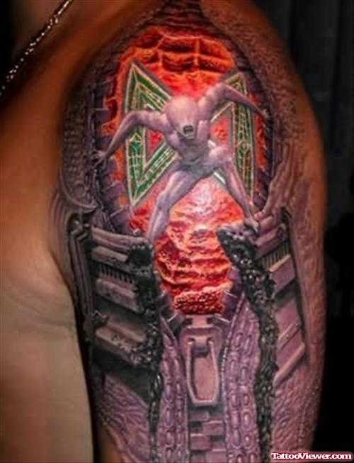 3D Red Colorful Alien Tattoo Design