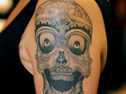 Alien Skull Tattoo on Left Shoulder