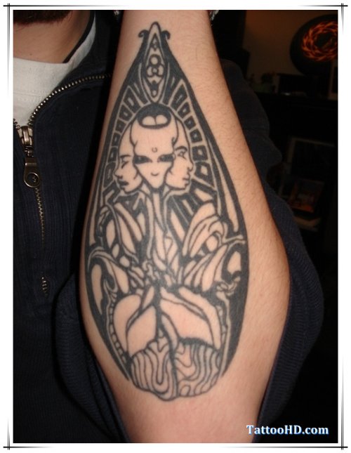 Best Grey Ink Alien Tattoo On Left Arm