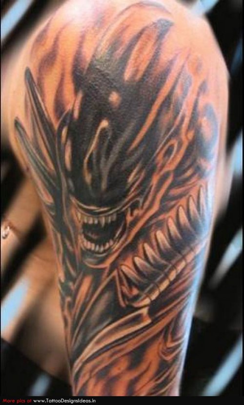 Shoulder Dark Ink Alien Tattoo