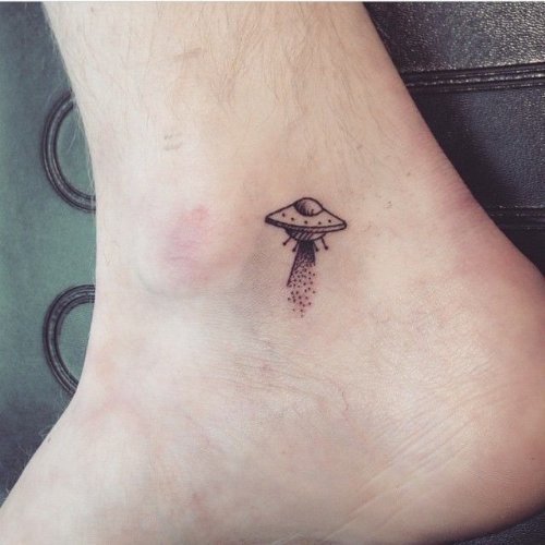 Tiny Alien Spaceship Tattoo On Ankle