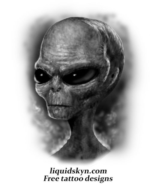 Grey Alien Skull Tattoo Design