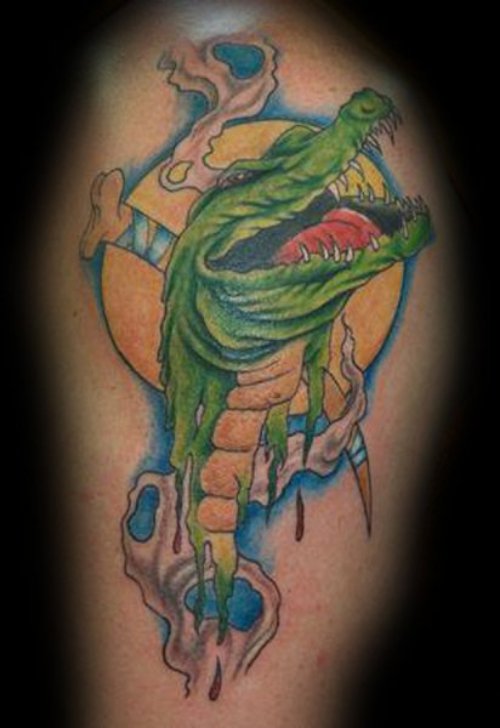 Awesome Green Alligator Tattoo Design