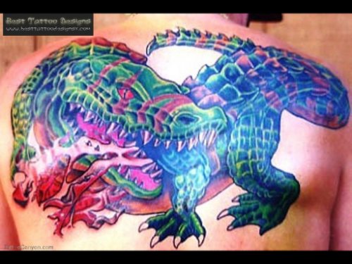 Colored Alligator Tattoos On Back