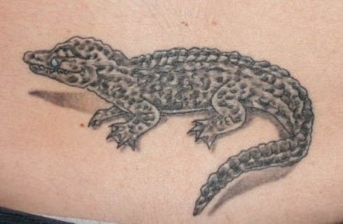 Grey Ink Alligator Tattoo On Lowerback