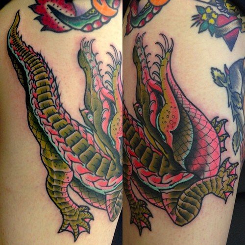 Color Ink Alligator Tattoo On Bicep
