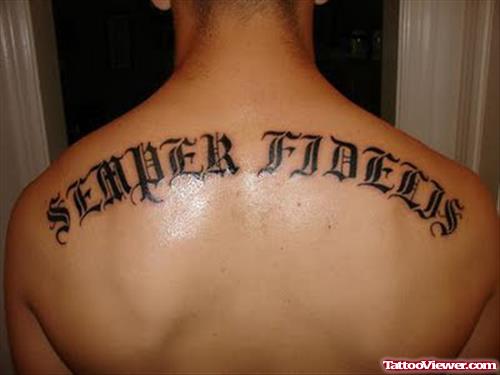 Semper Ambigram Tattoo On Upperback