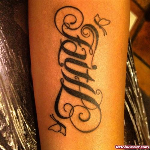 Black Ink Faith Ambigram Tattoo For Girls