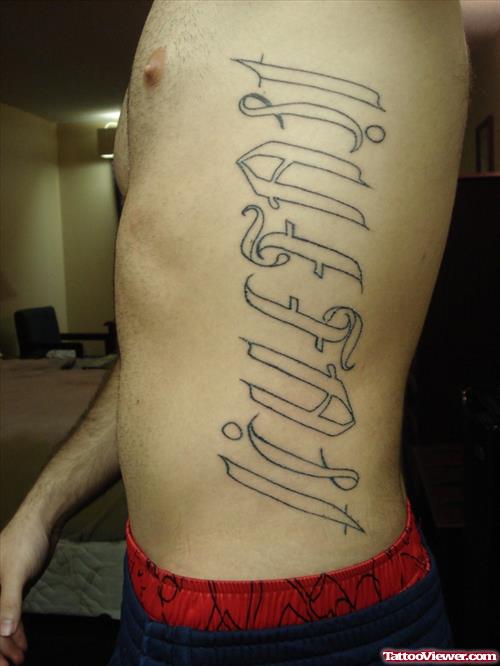 Love Fast Ambigram Tattoo On Side Rib