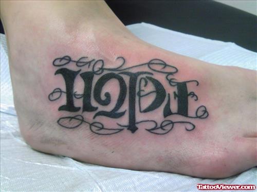 Hop Ambigram Tattoo On Right foot