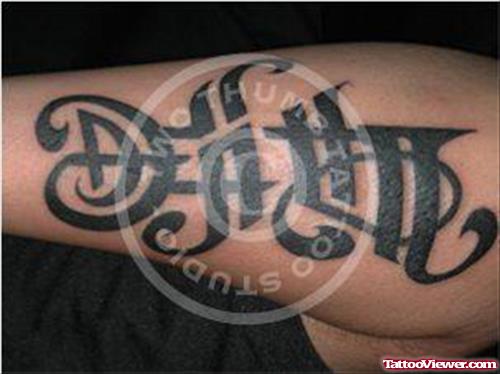 Amazing Death Ambigram Tattoo On Arm
