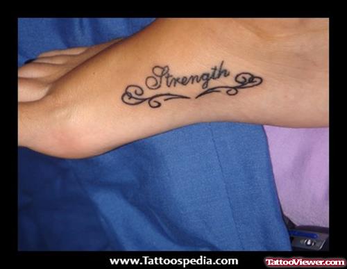 Strength Ambigram Tattoo On Foot