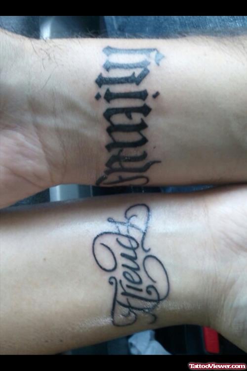 Friends Family Ambigram Tattoos On Wrists