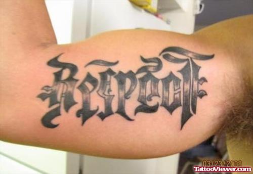 Respect Ambigram Tattoo On Muscles