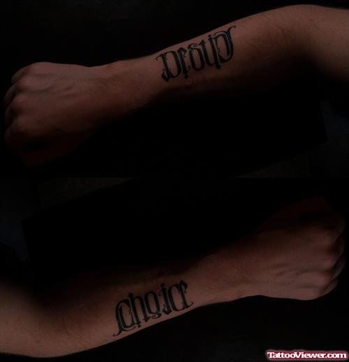 Choice Destiny Ambigram Tattoos On Arms