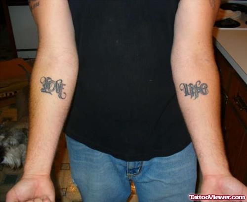 Love Life Ambigram Tattoos On Both Arms