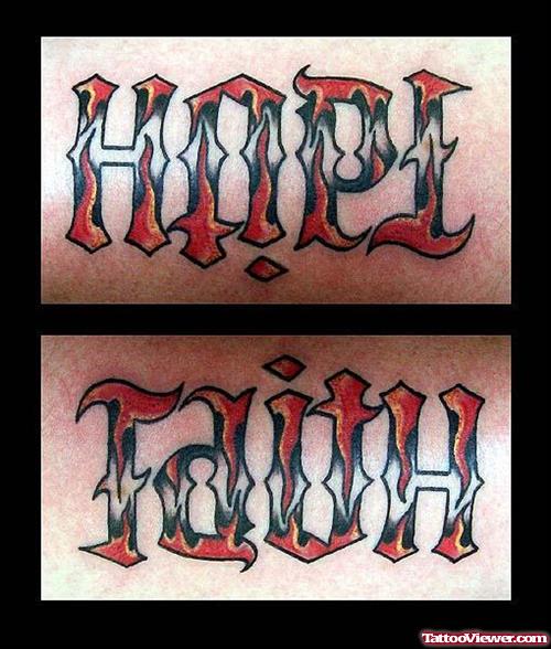 Hope Faith Ambigram Color Ink Tattoo