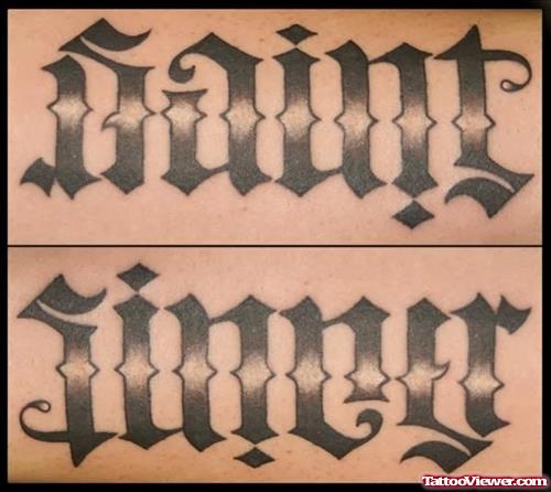Attractive Saint sinner Ambigram Tattoo