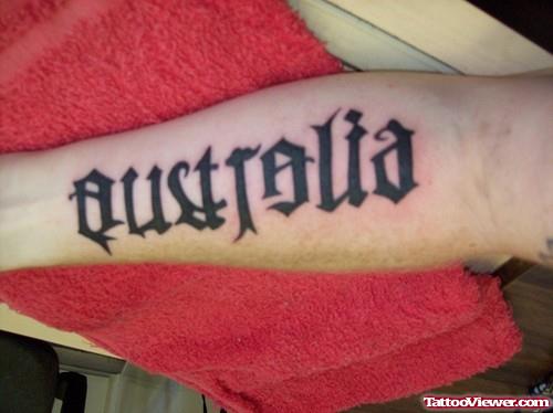 Australia Ambigram Tattoo On Arm