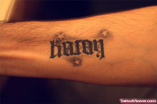 Karan Name Ambigram Tattoo On Arm