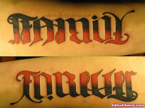 This is my first tattoo It is an ambigram tattoo that says Family and  upside down says Forever It was done by Amanda at Iron Butterfly in  Mahopac NY  rtattoos