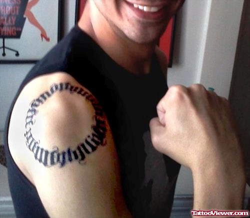 Ambigram Circle Right Shoulder Tattoo For Men
