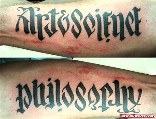 Art & Science Philosopy Ambigram Tattoo