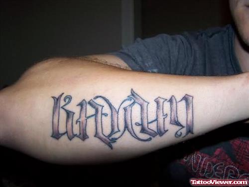 Kayden Ambigram Tattoo On Right Arm