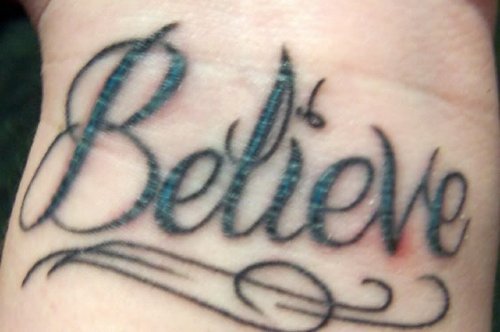Believe Ambigram Tattoo On Wrist