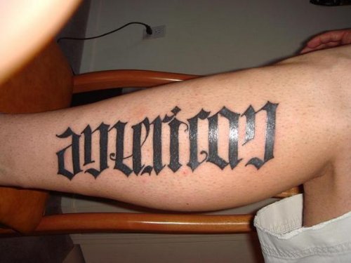 American Ambigram Tattoo On Leg