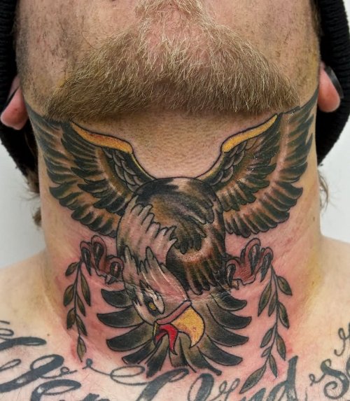 Flying American Eagle Tattoos On Neck