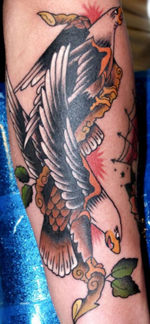 Colored Traditional Native American Tattoo On Sleeve