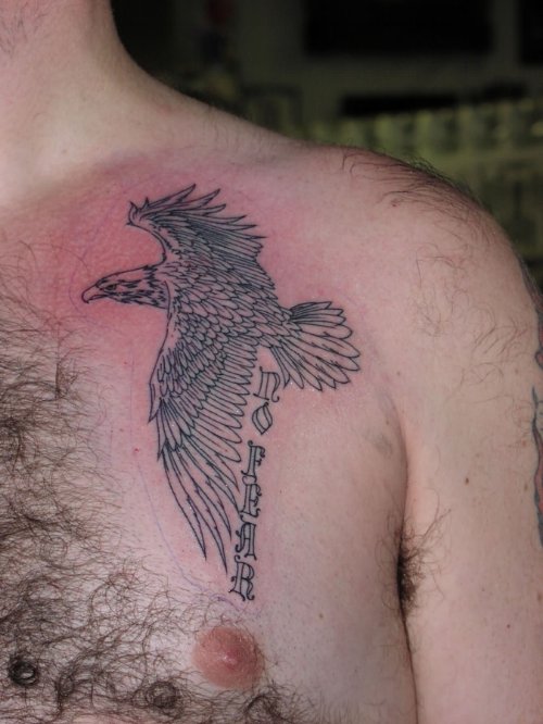 Man Chest Flying American Eagle Tattoo
