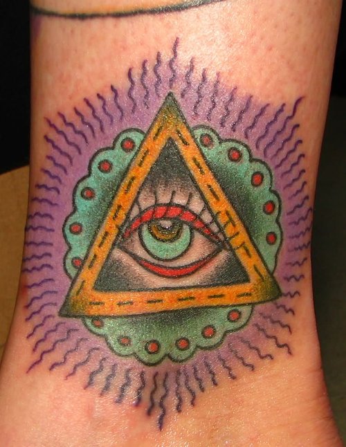 Traditional Triangle Eye Tattoo On Leg
