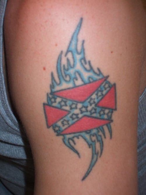 Tribal American Tattoo On Left Biceps