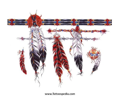 Colored Native American Feathers Tattoos Design