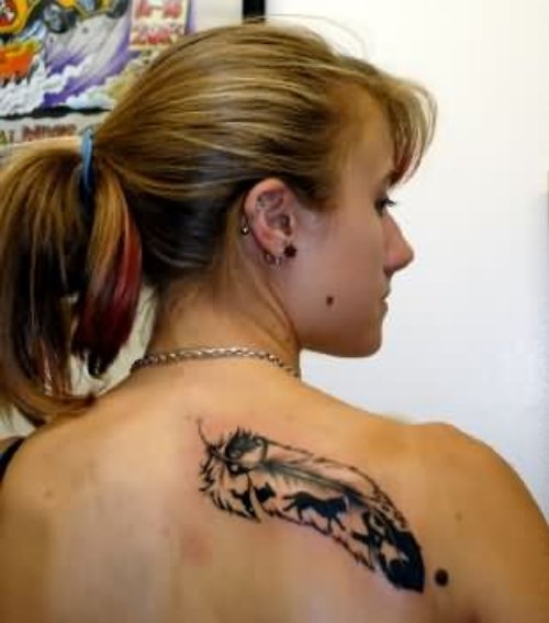 Girl Right Back Shoulder Native American Tattoo