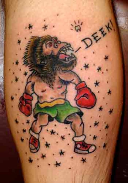 Gorilla Boxer American Tattoo On Leg