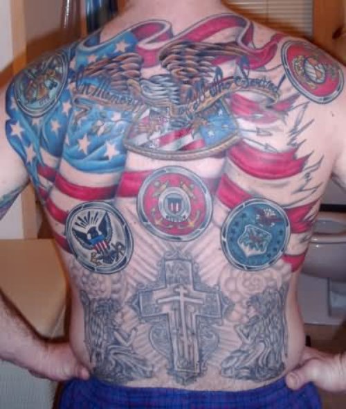 Awesome Man Back Body Native American Tattoo