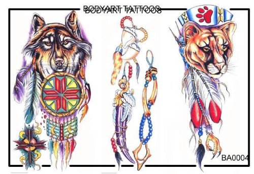 Color Ink Native American Tattoos Design