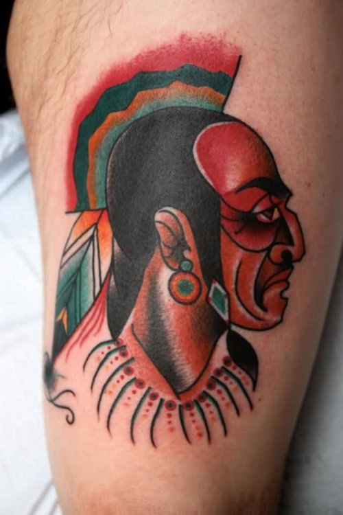 Native American Tattoo On Leg Sleeve