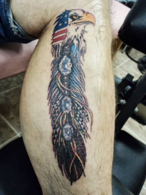 Eagle Head And Feather American Tattoo