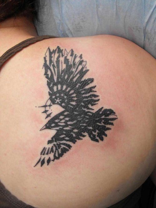 Right Back Shoulder Flying Eagle Tattoo