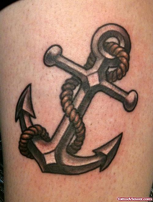 Dark Ink Rope And Anchor Tattoo