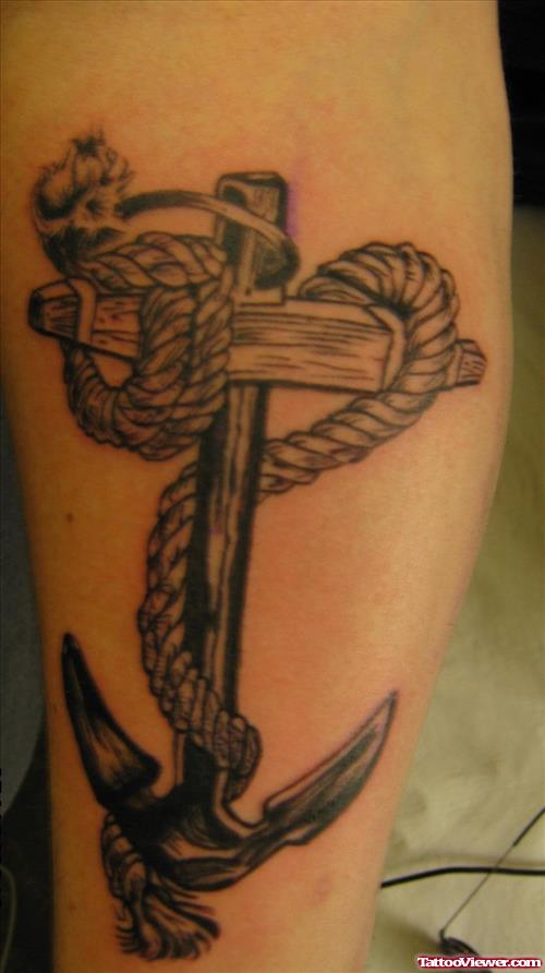 Rope And Grey Anchor Tattoo