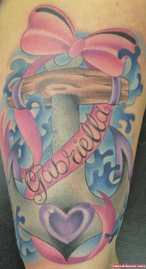 Pink Bow And Anchor Tattoo