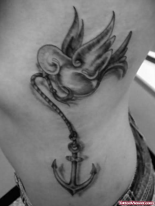 Flying Bird With Anchor Tattoo