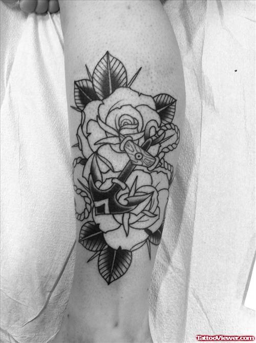 Rose Flowers And Anchor Tattoo