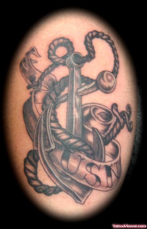 Usn Banner And Anchor Tattoo