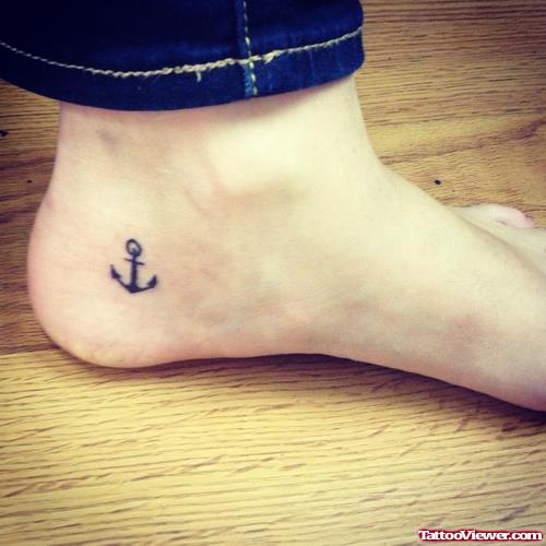 Black Small Anchor Tattoo On Ankle